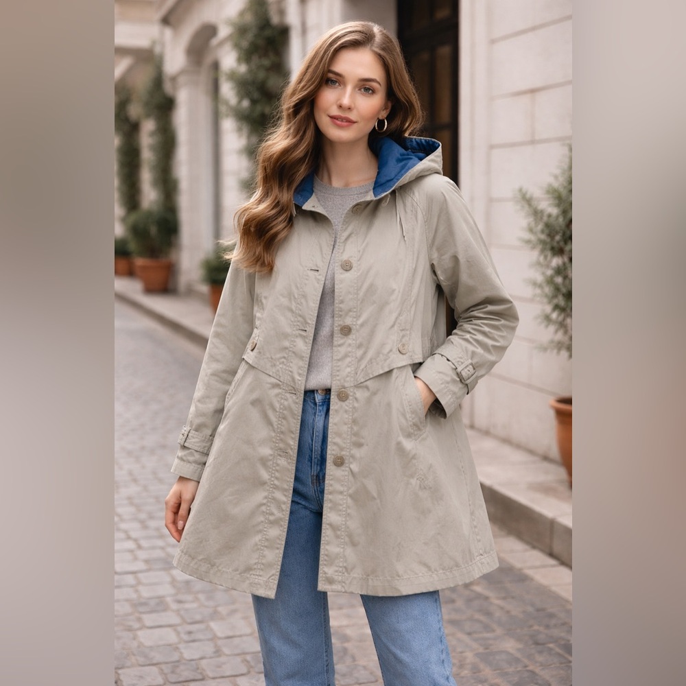 Misty Harbor Women’s Trench Rain Coat Size 16 Beltless Full Lined Vintage Khaki